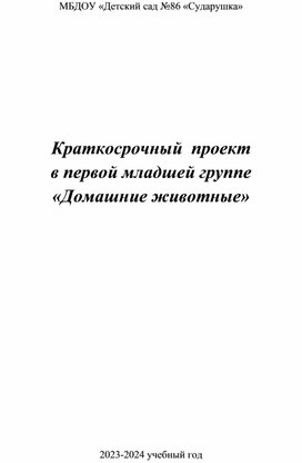 Краткосрочный проект в 1 мл.гр. "Домашние животные"