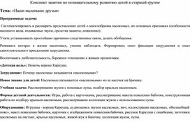 Конспект занятия по познавательному развитию в старшей группе "Наши маленькие друзья"