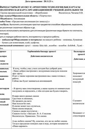 Технологическая карта по аппликации "Предметная аппликация "Сказочные герои"