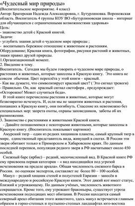 Методическая разработка "Чудесный мир природы"