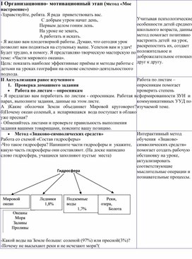 Мастер-класс «Использование элементов технологии системно-деятельностного подхода при формировании универсальных  учебных действий  (на примере урока географии в 6 классе по теме «Части Мирового океана»)