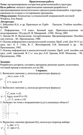 Обложка для материала Практическая работа по информатике