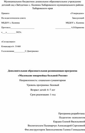 Обложка для материала Дополнительная образовательная развивающая программа  «Маленькие юнармейцы большой России»