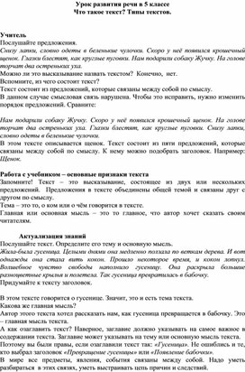 Обложка для материала Урок развития речи в 5 классе "что такое текст? Типы текстов"