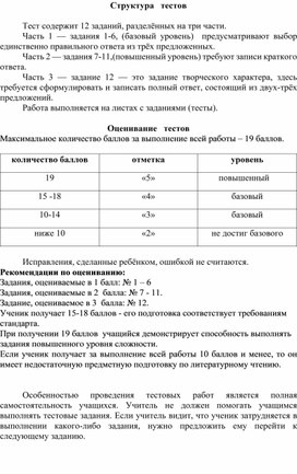 Итоговая контрольная работа (промежуточная аттестация) по «Литературное чтение на родном языке» за курс 2 класса