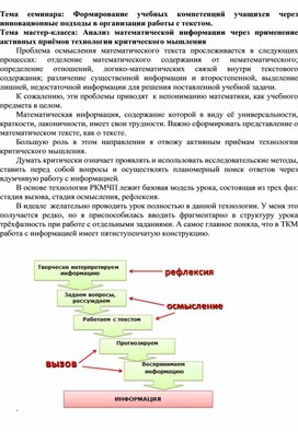 Мастер-класс "Анализ математической информации через применение активных приёмов технологии критического мышления"