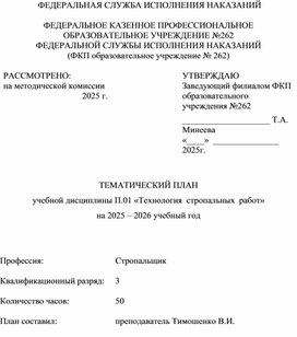 Обложка для материала Тематический план по дисциплине Технология стропальных работ