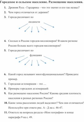 Логический опорный конспект для учащихся по теме «Городское и сельское население. Размещение населения», 9 класс