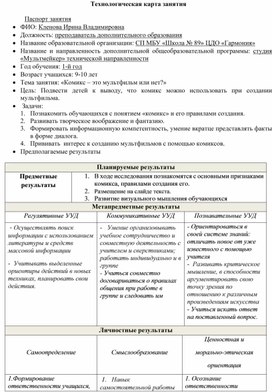 Технологическая карта внеурочного занятия по теме: «Комикс – это мультфильм или нет?»