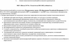 I.	Анализ плана воспитательной работы классного руководителя