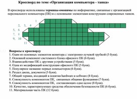 Кроссворд по теме «Организация компьютера - танка»