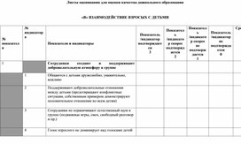 Обложка для материала Листы оценивания для оценки  качества дошкольного образования