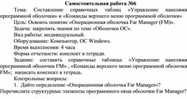 Обложка для материала Самостоятельная работа по теме Составление справочных таблиц «Управление панелями программной оболочки» и «Команды верхнего меню программной оболочки»