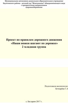 Проект по правилам дорожного движения   «Наши ножки шагают по дорожке» 2 младшая группа