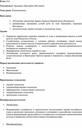 Обложка для материала Тема урока: Косвенная речь 6 класс