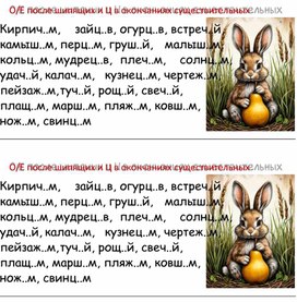 Обложка для материала Карточки-пятиминутки для 4 класса по теме "О-Е после шипящих и Ц в окончаниях существительных"