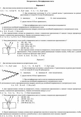 Обложка для материала Тест по теме "Когерентность. Интерференция света" 11 класс