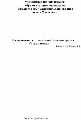 Проект "Чудо пчелка" для средней группы