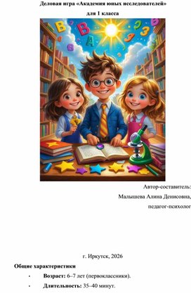 Обложка для материала Деловая игра «Академия юных исследователей» для 1 класса
