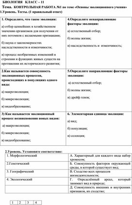 Обложка для материала Урок обобщения знаний учащихся  по теме «Основы эволюционного учения»11класс