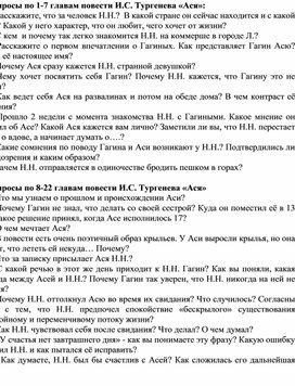 Обложка для материала Вопросы для анализа повести И.С. Тургенева "Ася"