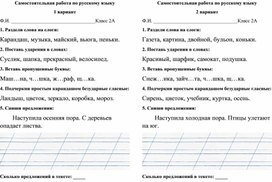 Самостоятельная работа по русскому языку 2 класс