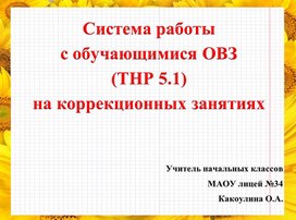 Система работы с обучающимися ОВЗ (ТНР 5.1)  на коррекционных занятиях.