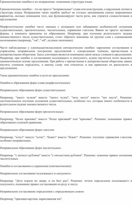 Обложка для материала Статья"Грамматические ошибки и их исправление: понимание структуры языка"