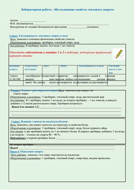 Обложка для материала Инструкция для лабораторной работы "Исследование свойств этилового спирта