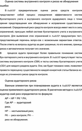 Обложка для материала Оценка системы внутреннего контроля и риска не обнаружения  ошибок