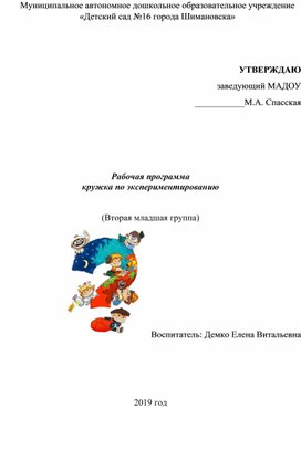 Рабочая программа кружка по экспериментированию