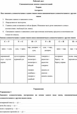 Обложка для материала Рабочий лист  "Синонимическая замена словосочетаний"