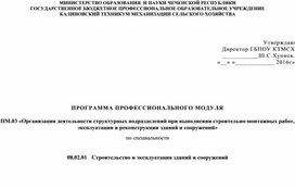 ПРОГРАММА ПРОФЕССИОНАЛЬНОГО МОДУЛЯ ПМ.03 «Организация деятельности структурных подразделений при выполнении строительно-монтажных работ, эксплуатации и реконструкции зданий и сооружений»