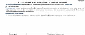 План-конспект урока Виды профессиональной деятельности  по дисциплине Информатика