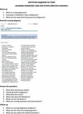 Обложка для материала Карточка-задание по английскому языку на тему «NURSING DIAGNOSES: RISK FOR OTHER-DIRECTED VIOLENCE»