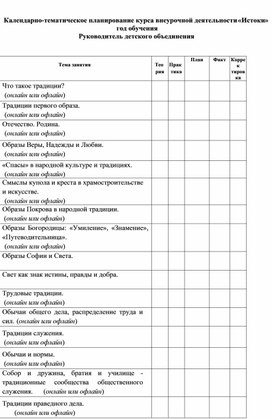 Обложка для материала Календарно-тематическое планирование курса внеурочной деятельности "Истоки"
