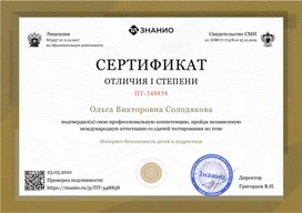Обложка для материала Сертификат "Интернет-безопасность детей"