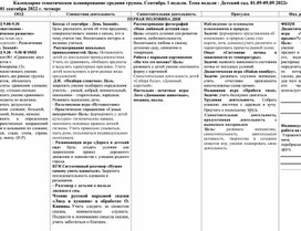 Календарно тематическое планирование средняя группа. Сентябрь