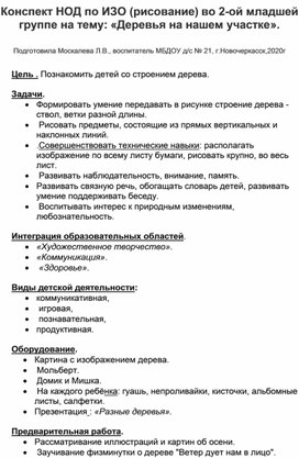 Конспект НОД по ИЗО ( рисование) во 2-ой младшей группе на тему: "Деревья на нашем участке