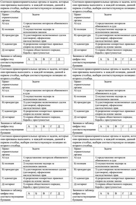 Дидактические карточки по обществознанию 9 класса по теме "Правоохранительные органы"