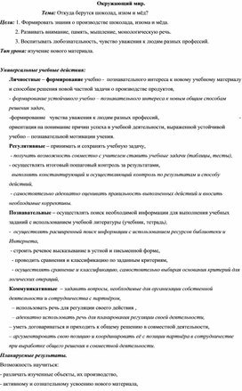Обложка для материала Конспект  к уроку окружающий мир на тему "Шоколад,мед и изюм"