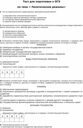 Обложка для материала Тематический тест "Политические режимы"