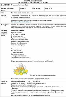 Опорный конспект по обучению грамоте на тему "На что клад, коли в семье лад" Урок 66