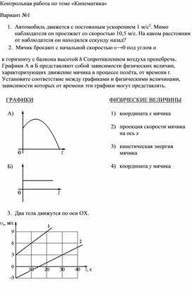 Контрольная работа по теме "Кинематика"