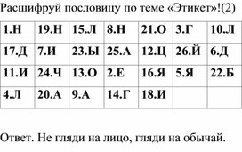 Анаграмма 2 по теме "Этикет"