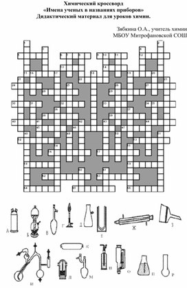 Химический кроссворд «Имена ученых в названиях приборов» Дидактический материал для уроков химии.