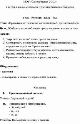 «Правописание падежных окончаний имён прилагательных»