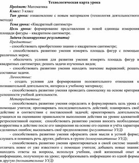 Обложка для материала Технологическая карта по математике "Квадратный сантиметр" 3 класс