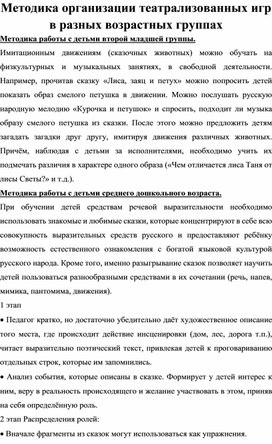 Обложка для материала Методика организации театрализованных игр в ДОУ.