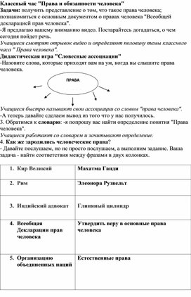 Классный час "Права и обязанности человека"